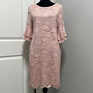 Ronni Nicole Women’s Pink lace knee length ruffle sleeve dress size 10